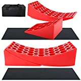 GOLDPAR RV Leveling Blocks, Camper Leveler, Includes 2 Red Curved Levelers, 2 Red Chocks, and 2 Anti-Slip Mats, Heavy Duty Levelers for 36,000 lb RV Travel Trailers, Cars, Campers, Fifth Wheels
