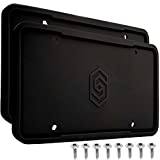 Silicone Black License Plate Frame Covers 2 Pack- Front and Back Car Plate Bracket Holders. Rust-Proof, Rattle-Proof, Weather-Proof ( Black).
