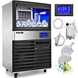 VEVOR 110V Commercial ice Maker 132LBS/24H with 44LBS Bin and Electric Water Drain Pump, Clear Cube, Stainless Steel Construction, Auto Operation, Include Water Filter 2 Scoops and Connection Hose
