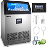 VEVOR 110V Commercial Ice Maker 200LBS/24H, 710W Ice Machine with 55LBS Storage Capacity, 90 Ice Cubes Ready in 11-15Mins, Stainless Steel Construction, Includes Water Filter and Connection Hose