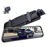 4K Mirror Dash Cam Voice Control , LAMTTO 10' Dual Dash Cam Front and Rear for Car with Night Vision Touch Screen Waterproof Back Camera, Wide Angle Rearview Mirror w/Emergency Lock Parking Assistant