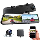4K Mirror Dash Cam with GPS WiFi, 12' Voice Control Full Touch Screen Dual Dash Cam Front and Rear View Mirror Camera with Waterproof Backup Camera, Super Night Vision, Parking Reverse Assistance
