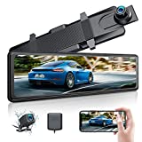 4K Rear View Mirror Camera WiFi GPS, LAMTTO 12' Voice Control Mirror Dash Cam, Full Touch Screen Waterproof Reverse Car Backup Camera w/Sony Sensor, Parking Assistance