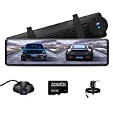 AmazeFan NT880 Mirror Dash cam Front 2K/1440P and Rear 1080P,12'' Touch Screen Dual Dash Camera, Driving Recorder WiFi,170° Wide Angle Night Vision Loop Recording, Free 64GB Card, Car Charger