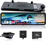 REDTIGER Mirror Dash Cam Backup Camera 11''UHD 4K Front and 1080P Rear View Mirror Dual Cameras for Cars,GPS,Sony Sensor,Night Vision,Smart Reverse Parking Assistance,Touchscreen,Free 32GB Card