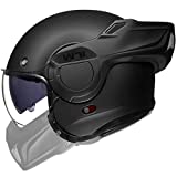 ILM Vintage Full Face Modular Motorcycle Helmet for Adults Men ATV UTV with 180° Reversible Chin Guard DOT Model-B707(Matte Black, L)