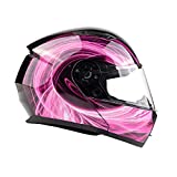 Typhoon TH158 Adult Women's Modular Full Face Motorcycle Helmet Flip-Up w/drop down sun shield DOT (Pink Small)