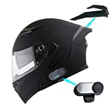 1Storm Motorcycle Modular Full Face Flip up Dual Visor Helmet + Spoiler Bundle with Freedconn Motorcycle Bluetooth Headset: HB89 Matt Black