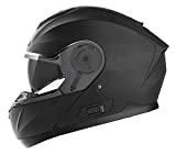 Motorcycle Modular Full Face Helmet DOT Approved - YEMA Helmet YM-926 Motorbike Moped Street Bike Racing Flip-up Helmet with Sun Visor for Adult,Youth Men and Women - Matte Black,L