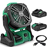 KIMO Portable Fan Battery Operated, 10' Rechargeable High-Velocity Industrial Fan w/Hook & Variable Speed, Outdoor Fans for Patios Waterproof/Jobsite/Camping/Hurricane/Garage(Extension Cord Included)