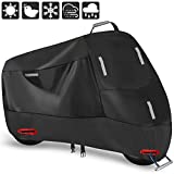 Seceles 300D Motorcycle Cover, Heavy Duty Durable Waterproof Outdoor All Season Protection Scooter Cover with 5 Reflective Strips and 2 Lock-Holes Fits up to 91' Kawasaki Yamaha Honda Harley (XL)