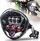 MOVOTOR Motorcycle Headlight 7inch with Bracket Clamp Red Background White DRL Hi/Low Beam for Universal Motorcycle Honda Yamaha Triumph Cafe Racer