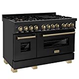 ZLINE Autograph Edition 48' 6.0 cu. ft. Dual Fuel Range with Gas Stove and Electric Oven in Black Stainless Steel with Champagne Bronze Accents (RABZ-48-CB)