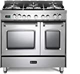 Verona VPFSGE365DSS 36' Prestige Series Freestanding Dual Fuel Range with Double Oven 5 Sealed Burners Oven Racks and Cast-Iron Grates in Stainless Steel