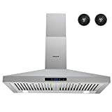 FIREGAS Wall Mount Range Hood 30 inch Stainless Steel Hood Fan for Kitchen,Ducted/Ductless Convertible,Stove Vent Hood with Permanent Filters,3 Speed Exhaust Fan,LED Lights,Touch Screen