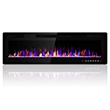 Electactic 60 inches Electric Fireplace Recessed and Wall Mounted Electric Fireplace, Fireplace Heater and Linear Fireplace, with Timer, Remote Control, Adjustable Flame Color, 750w/1500w, Black