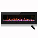 Cheerway 60 inch Electric Fireplace with Heater, Wall Mounted & Recessed Electric Fireplace Insert, Linear Wall Fireplace w/ Thermostat, 13×13 Flame Color, Remote & Touch Control w/ Timer, 750W/1500W