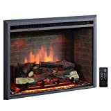 PuraFlame Western Electric Fireplace Insert with Fire Crackling Sound, Remote Control, 750/1500W, Black, 29 59/64 Inches Wide, 23 3/16 Inches High