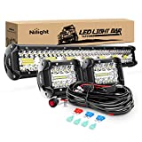 Nilight 20Inch 420W Triple Row Spot Flood Combo Led Light Bar Work Driving Lamp 2Pcs 4Inch 60W Cube LED Pods Lights for Trucks with Off-Road Wiring Harness Kit-3 Leads, 2 Year Warranty