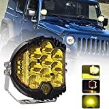 7 Inch 90W Amber Yellow LED Work Light Bar Side Shooter Off Road Driving Light Spot Flood Combo Driving Lamp IP67 Waterproof Fog Lights for Jeep Truck ATV SUV Car Boat