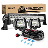 Nilight Led Light Bar 22Inch 480W Triple Row Flood Spot Off Road Driving Lights 2PCS 4 Inch 60W Cube LED Pods Lights with Off-Road Wiring Harness-3 Leads for Boat Truck UTV ATV , 2 Year Warranty