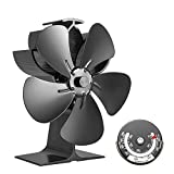 Etermeta Fireplace Fan Heat Powered Stove Fan, 5 Blade Wood Buring Stove Fan with Thermometer, Start Silent for Gas/Pellet/Wood/Log Burning Stove