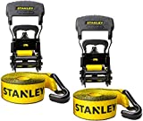 STANLEY S1007 Black/Yellow 1.5' x 16' Ratchet Tie Down Straps - Heavy Cargo Hauling (3,300 lbs Break Strength), 2 Pack