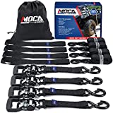 MOCA Heavy Duty Ratchet Tie Down Straps - 5200 Lbs Breaking Strength 1.6' x 8' , Includes 4 Heavy Duty Ratchet Padded Handles & Coated Chromoly S Hooks & 4 Soft Loop Tie-Downs