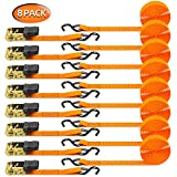 Ratchet Tie Down Strap 8-Pack 15 Ft - 500 lbs Load Cap with 1500 lbs Breaking Limit, Ohuhu Ratchet Tie Downs Logistic Cargo Straps for Moving Appliances, Motorcycle, Orange