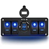 Nilight 4 Gang Rocker Switch Panel with USB Charger Voltmeter Waterproof 12V-24V DC Rocker Switch with QC3.0 Dual USB Charger and Night Glow Stickers for Cars Trucks Boats RV,2 Years Warranty