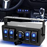 Nilight 4 Gang Rocker Switch Box 12V SPST ON Off Switch QC 3.0 USB Charger Voltmeter Waterproof Aluminum Rocker Switch Panel Night Glow Stickers for Boats Cars RVs Trucks, 2 Years Warranty