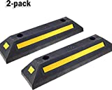 Genubi Industry Rubber Curb, Black Heavy Duty Parking Blocks Parking Target with Yellow Refective Stripes, Wheel Stop Stoppers for Car, Truck, RV, Trailer, and Garage, 2 Pack Professional Grade