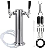 FERRODAY Dual Faucet Draft Beer Tower Double Faucet Tap Beer Tower Dispenser Double Beer Tap Stainless Steel Tower Brass Faucet Stainless Core Pre-assembled Lines for Homebrew - 3' Kegerator Tower