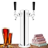 HLYCare Stainless Steel Double Taps Beer Tower for Brewing Beer Keg,3'Diameter Kegerator Tower Dispenser with 2 Faucets,Hose,Tap Handles,Keg Wrench,Cleaning Towel,Kegerator Accessories-Lovers Gifts