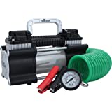 Slime 40026 Tire Inflator, Portable Car, SUV, 4x4 Air Compressor, Heavy Duty, 2X Pro Power, Heavy Duty, with Analog 150 psi Dial Gauge, Long Hose and LED Light, Alligator Clips, 2 min Inflation