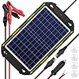 10W 12V Solar Battery Charger & Maintainer, Waterproof Solar Panel Trickle Charger, Built-in Intelligent MPPT Charge Controller for Car, Boat, RV, Marine, ATV, Trailer, Powersports, Snowmobile