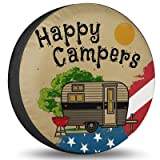 Spare Wheel Tire Cover Happy Camper Flag Spare Tire Cover Wheel Protectors Weatherproof for Camper Trailer Truck Travel Trailer SUV RV Universal Fits 15 Inch