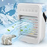 Portable Air Conditioner, 6-IN-1 Evaporative Personal Air Cooler Humidifier with 4 Speeds 7 Colors Light, 70°Oscillation USB Quiet Fast Cooling Air Cooler with Timer Function for Home, Office, Bedroom, Travel, Camping