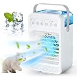 Personal Air Cooler, 70°Oscillating Evaporative Ultra Portable Personal Air Cooler with 7 Colors LED Light, 4 Wind Speeds, 2 Refrigeration, 2/4/6Timer, 2 Spray Modes and 600ml large tank for Office, Home, Bedroom, Dorm, Travel