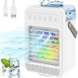 Portable Air Conditioner Fan, CONNOO 4-IN-1 Mini Evaporative Air Cooler with Humidifier 4 Speeds 120° Oscillation 2/4/6H Timer 7 LED Light Personal Air Conditioner for Room Office Bedroom Camping