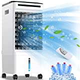Evaporative Air Cooler, Portable Air Conditioner Fan, 4-IN-1 Personal Air Conditioner w/ 4 Modes 3 Speeds, 7-H Timer Remote Control, Personal AC Oscillation/Humidifier, 1.32 Gallon Swamp Cooler Cooling Fan for Small Room Home Office