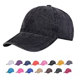 TSSGBL Vintage Cotton Washed Plain Baseball Caps Adjustable Distressed Dad Hats for Men Women Unstructured Low Profile Blank Soft Summer Outdoor Ball Caps for Workout & Sports -Retro Black
