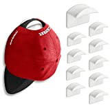 CANRAY Hat Hooks for Wall - Adhesive Hat Rack for Baseball Caps, Cap Organizer Holder | No Drilling | Stick On | 10-Pack (White)