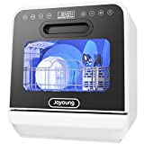 JOYOUNG Portable Dishwasher Countertop with 5L Build-in Water Tank, 5 Washing Programs and Air-Dry Function, 360° Dual Spray Arms, Compact Size and Large Capacity for a Family of 6