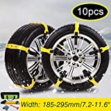 AOSUYOU Snow Chains Car Anti Slip Tire Chains Adjustable Anti-Skid Chains Car Tire Snow Chains Fits for Most Car/SUV/Truck-Set of 10 Width 185-295mm/7.2-11.6'' (snow chains)
