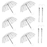 WASING 10 Pack 46 Inch Clear Bubble Umbrella Large Canopy Transparent Stick Umbrellas Auto Open Windproof with White European J Hook Handle Outdoor Wedding Style Umbrella for Adult