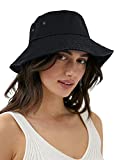 Bucket Hat for Women Men Canvas Washed Cotton Trendy Distressed Womens Summer Beach Sun Hats with Detachable Strings (Black, Medium)