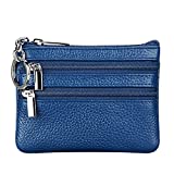 Women's Genuine Leather Coin Purse Mini Pouch Change Wallet with Keychain ,blue
