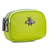 imeetu Women Leather Coin Purse, Small 2 Zippered Change Pouch Wallet(Yellow Green)