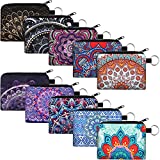 10 Pieces Small Coin Purse Boho Change Purse Pouch Mini Wallet Coin Bag with Zipper Exquisite Present for Women Girls on Valentine's Day (Flower Print, 4.52 x 3.74 Inch)